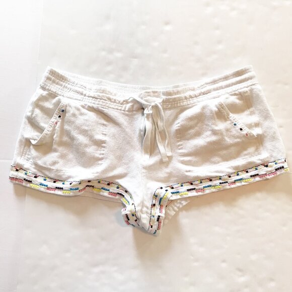 LOU & GREY White Linen Blend Stitching Detail Shorts Womens Large - Picture 2 of 10